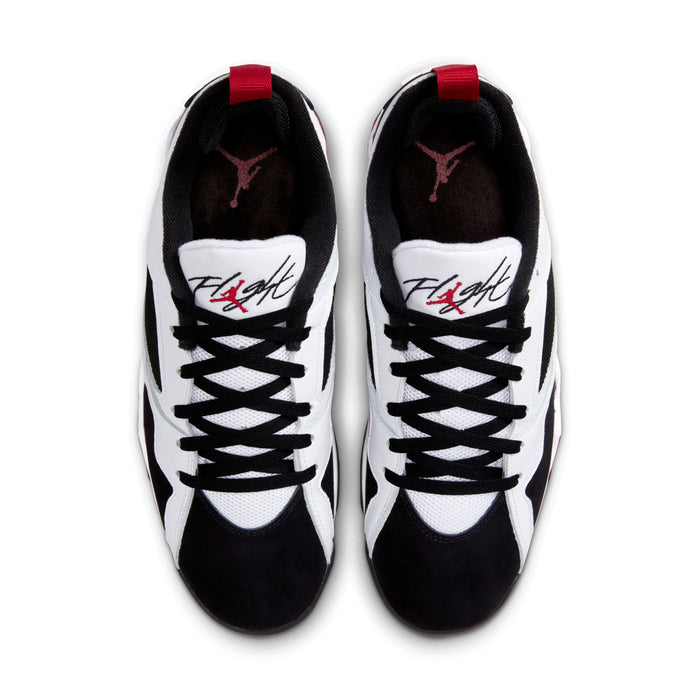 Men's basketball sneakers with red heel tab, black laces, and white toe panels