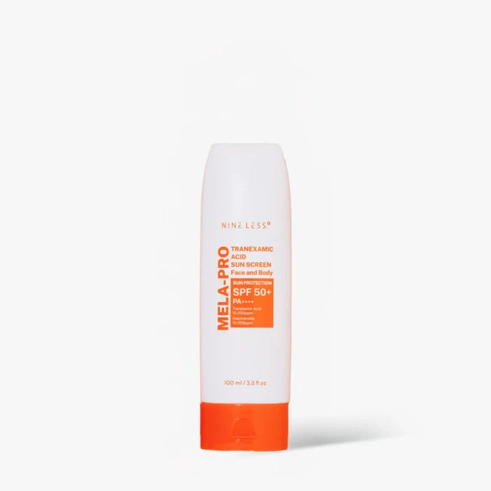 NINELESS mela pro tranexamic acid sunscreen face and body sun protection spf 50 + pa +++ واقي الشمس بالترانزاميك اسد من ناين ليس
