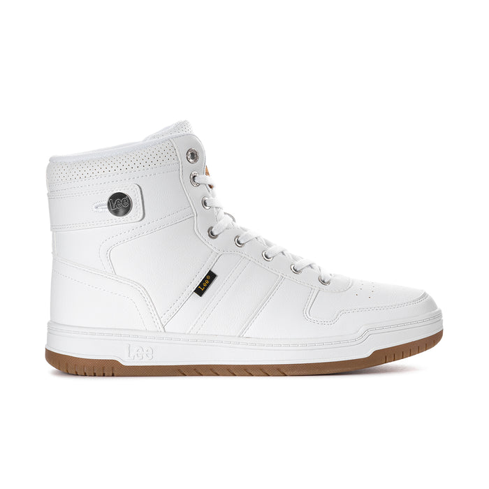 Men's white high-top sneakers, lace-up with gum outsole and Lee logo patch