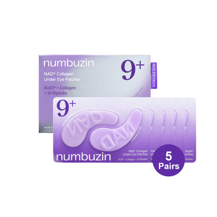 NUMBUZIN No.9 NAD+ Collagen Under Eye Patches are designed to deeply nourish, firm, and refresh the delicate under-eye area. Formulated with fast-absorbing 300 Da Collagen, NAD+, and a powerful complex of peptides, these hydrogel patches help plump fine lines, brighten dark circles, and improve elasticity. Caffeine and cooling ingredients visibly reduce puffiness while providing an instant refreshing effect. Ideal for tired, dull, or mature skin, these patches leave the under-eye area smoother,