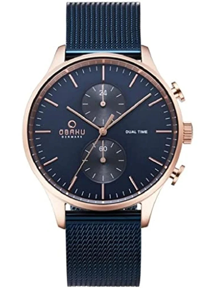 Obaku Round Blue Dial Analog Watch With Metal Strap - V196GUVLML