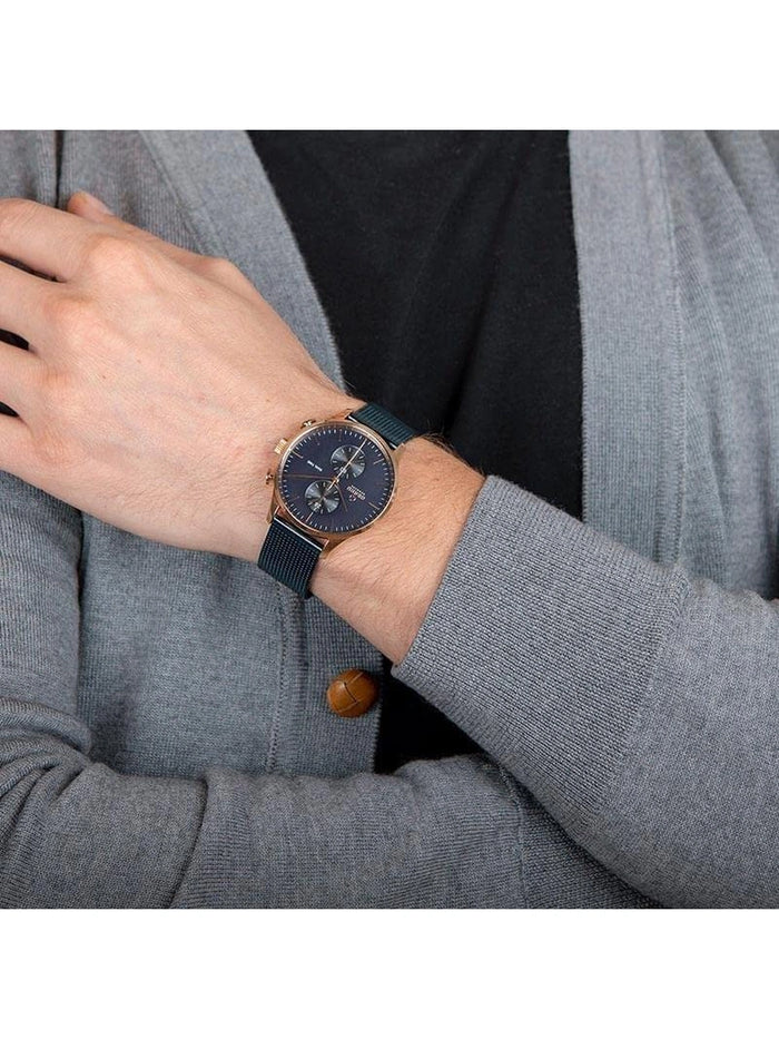 Obaku Round Blue Dial Analog Watch With Metal Strap - V196GUVLML