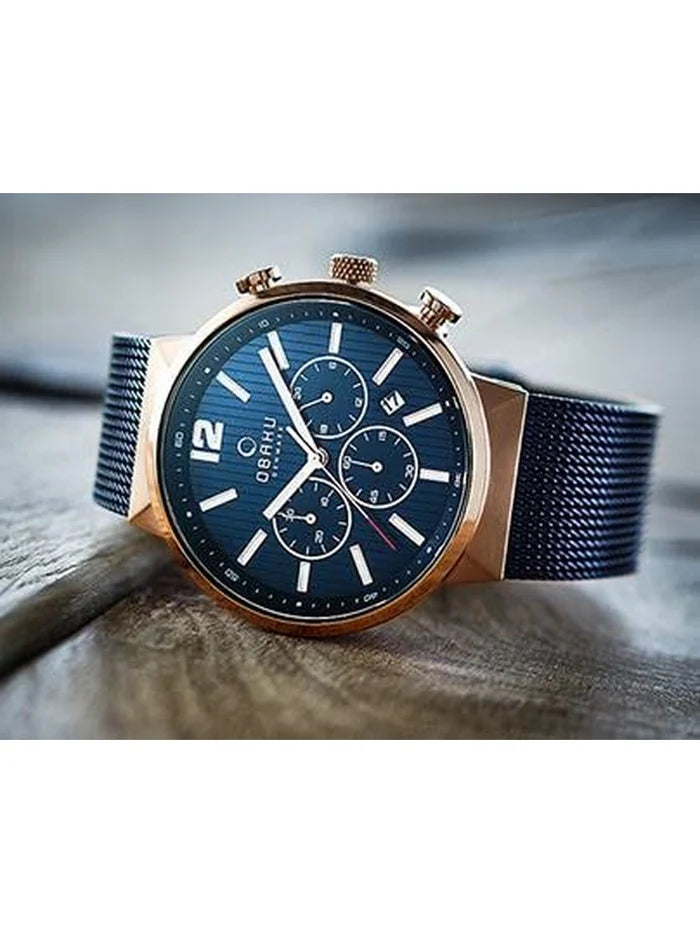 Obaku Round Blue Dial Analog Watch With Metal Strap - V196GUVLML