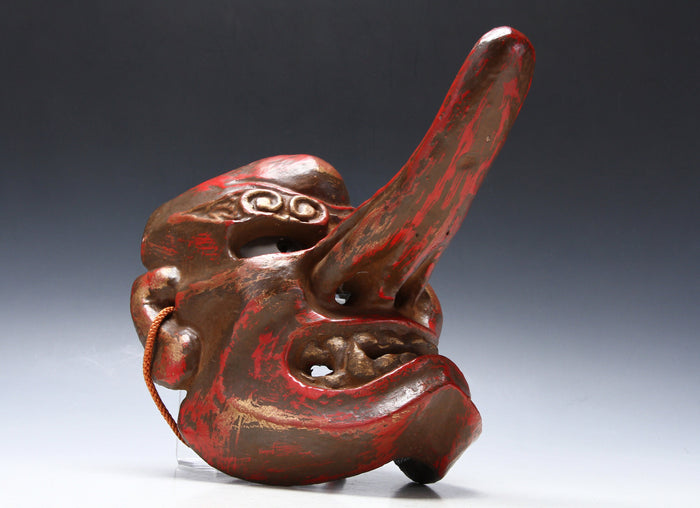 Old Japanese Paper Clay NOH MASK -Tengu- Braggart Very Rare Product