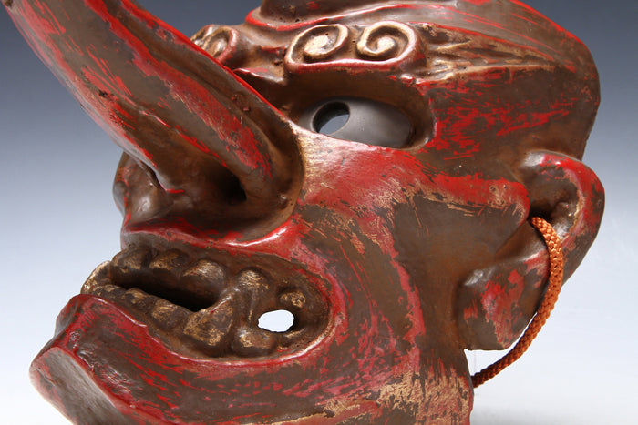 Old Japanese Paper Clay NOH MASK -Tengu- Braggart Very Rare Product