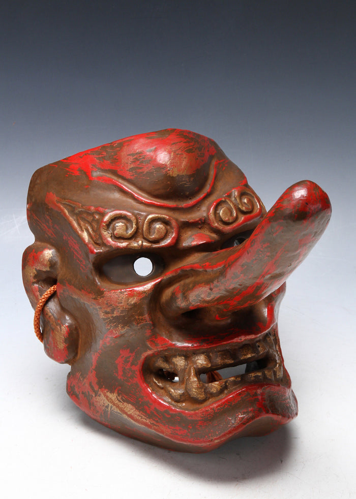 Old Japanese Paper Clay NOH MASK -Tengu- Braggart Very Rare Product