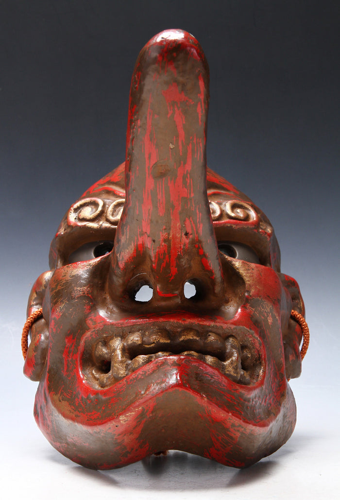 Old Japanese Paper Clay NOH MASK -Tengu- Braggart Very Rare Product