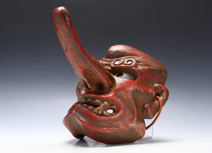 Old Japanese Paper Clay NOH MASK -Tengu- Braggart Very Rare Product