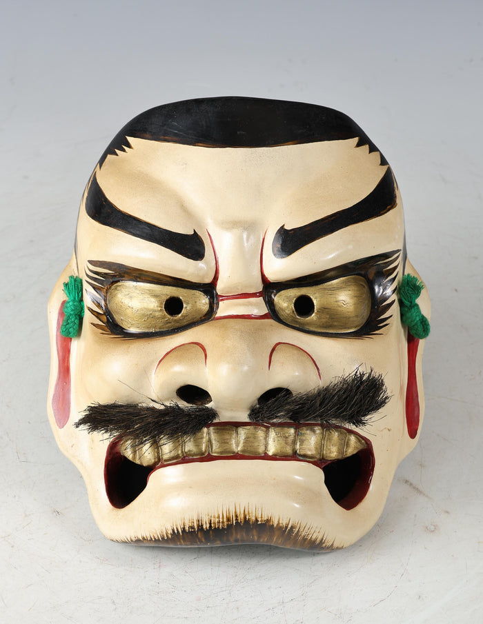 Old Vintage Ceramic Noh Kagura Mask Plaque -Susanoo- Showa Product