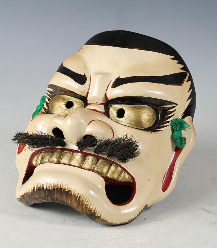 Old Vintage Ceramic Noh Kagura Mask Plaque -Susanoo- Showa Product