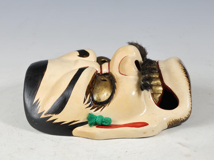 Old Vintage Ceramic Noh Kagura Mask Plaque -Susanoo- Showa Product