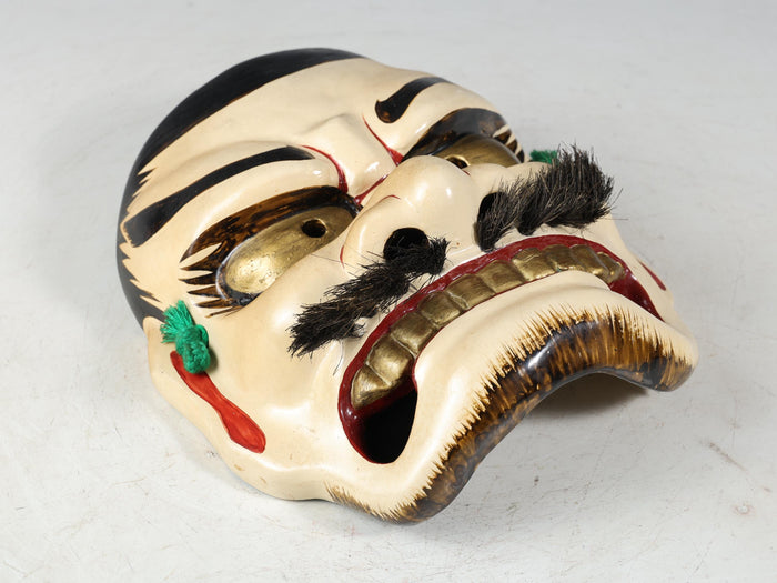 Old Vintage Ceramic Noh Kagura Mask Plaque -Susanoo- Showa Product