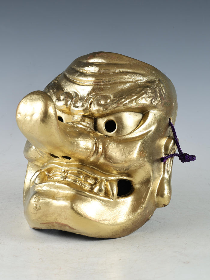 Old Vintage Japanese Golden Paper Clay Noh Mask -Tengu- Braggart  Rare Product