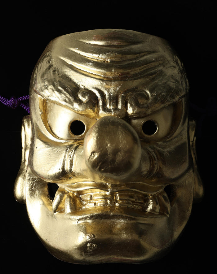 Old Vintage Japanese Golden Paper Clay Noh Mask -Tengu- Braggart  Rare Product
