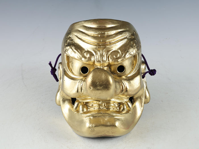 Old Vintage Japanese Golden Paper Clay Noh Mask -Tengu- Braggart  Rare Product