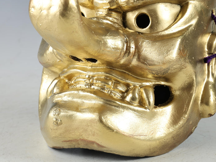 Old Vintage Japanese Golden Paper Clay Noh Mask -Tengu- Braggart  Rare Product