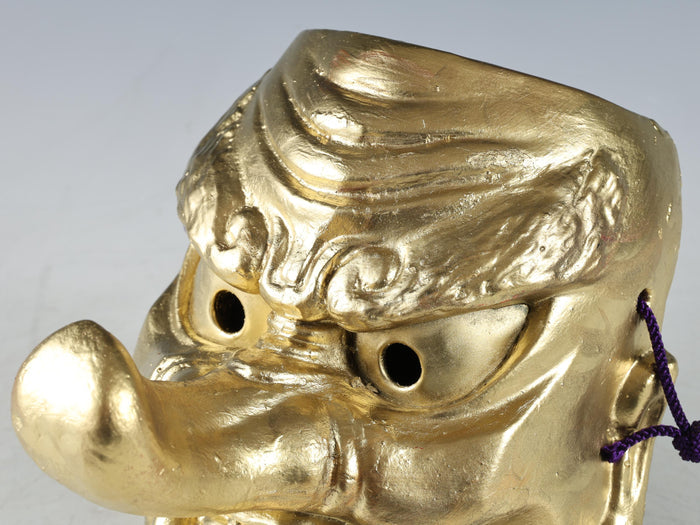 Old Vintage Japanese Golden Paper Clay Noh Mask -Tengu- Braggart  Rare Product