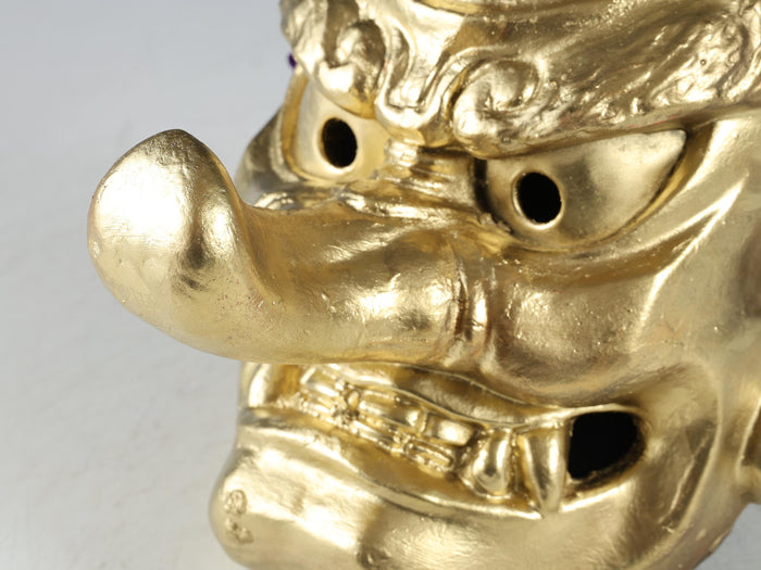 Old Vintage Japanese Golden Paper Clay Noh Mask -Tengu- Braggart  Rare Product