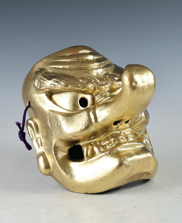 Old Vintage Japanese Golden Paper Clay Noh Mask -Tengu- Braggart  Rare Product