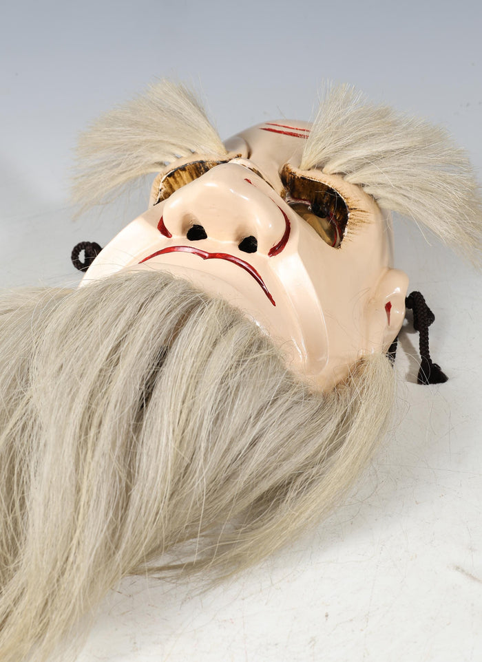 Old Vintage Wood Noh Kagura Mask Plaque -Omoikane- Showa Product Signed
