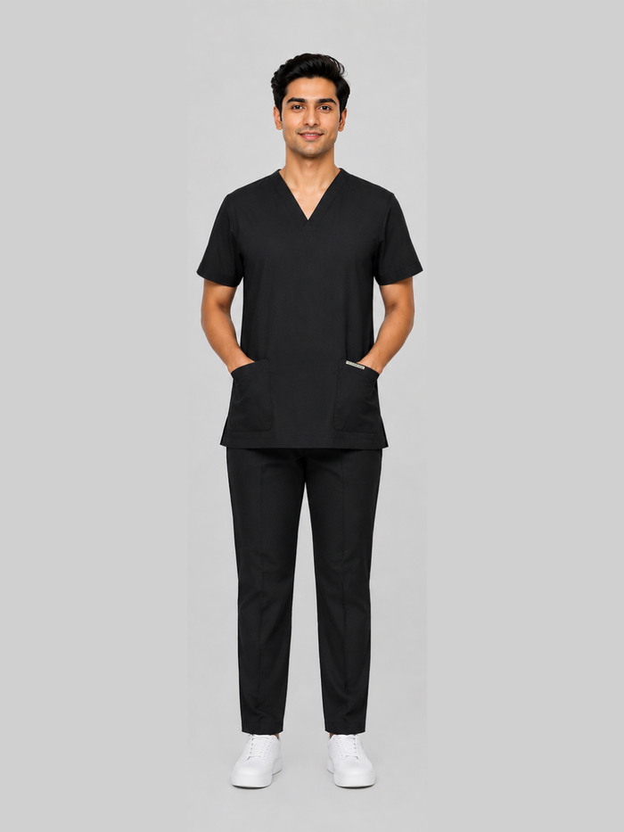 ONYX 4 POCKET V NECK MEN (BLACK) SCRUB