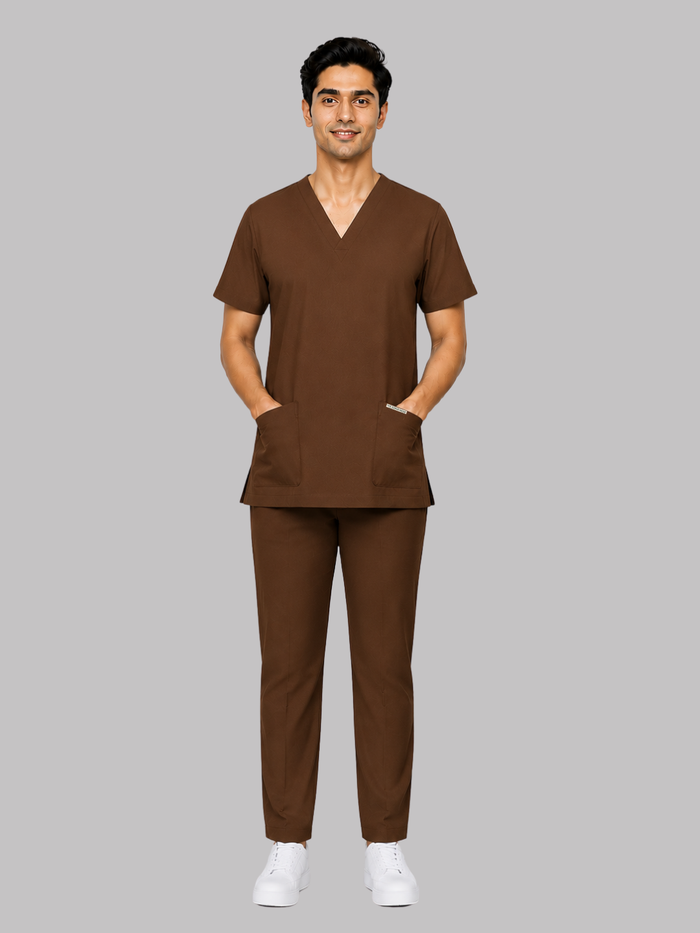 ONYX 4 POCKET V NECK MEN (BROWN) SCRUB