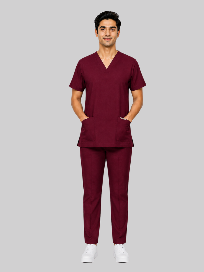 ONYX 4 POCKET V NECK MEN (MAROON) SCRUB