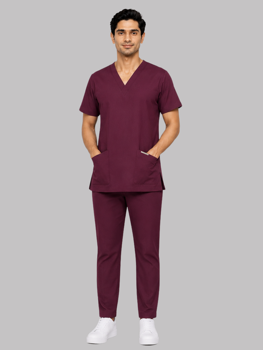 ONYX 4 POCKET V NECK MEN (WINE) SCRUB