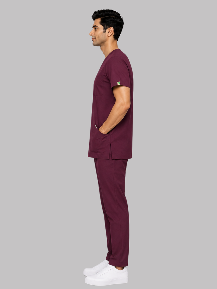 ONYX 4 POCKET V NECK MEN (WINE) SCRUB
