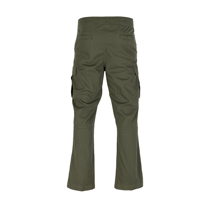 Men's olive cargo pants with flap cargo pockets and straight legs
