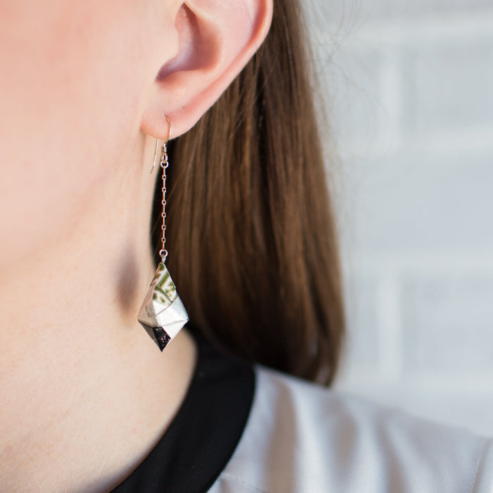 Origami Diamond Paper Earrings - Black Silver White Olive Green - By LeeMo Designs in Bend, Oregon