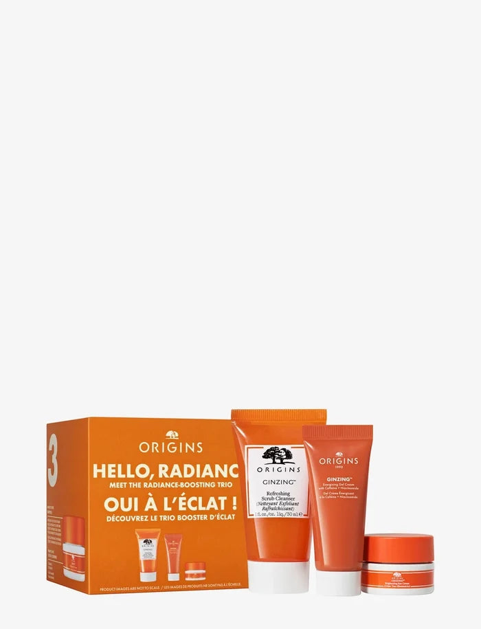 ORIGINS Hello Radiance Meet The Radiance Boosting Trio بكج العناية بالبشرة الثلاثي من اورجنز