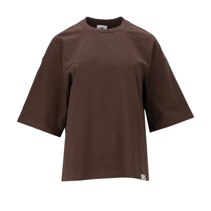 Chocolate brown women's oversized T-shirt with crew neck and short sleeves