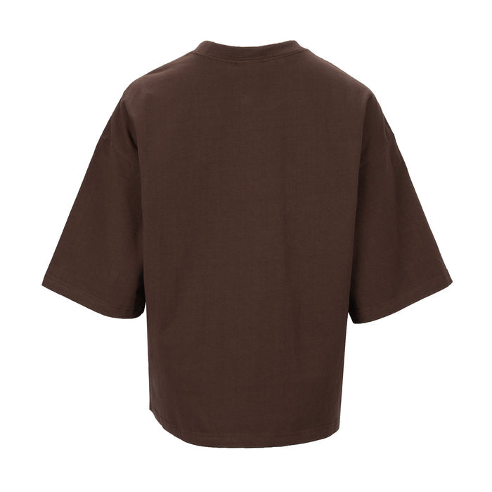 Chocolate brown women's oversized T-shirt back view with crew neck and short sleeves