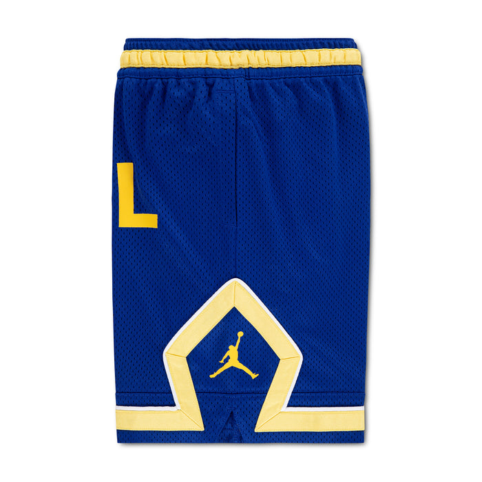 Youth mesh diamond shorts, royal blue with yellow accents and Jordan-style emblem