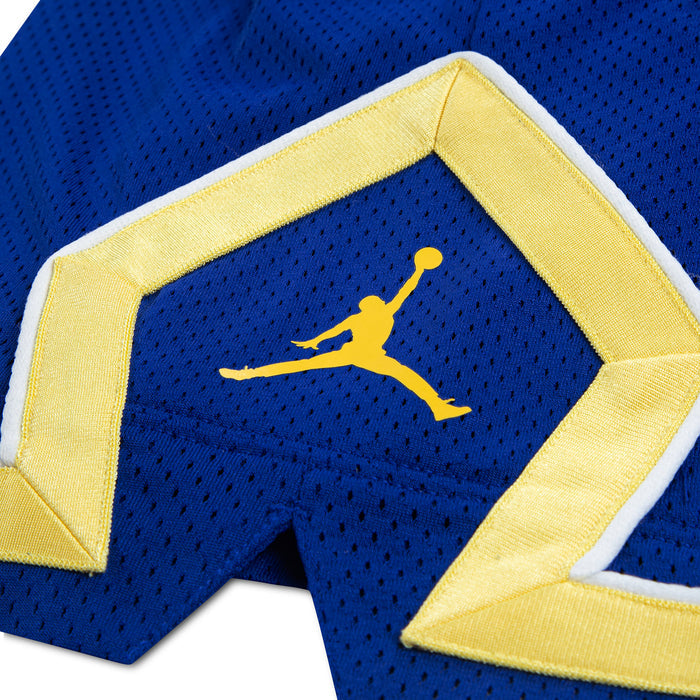 Youth mesh diamond shorts, royal blue with Jordan logo and yellow trim