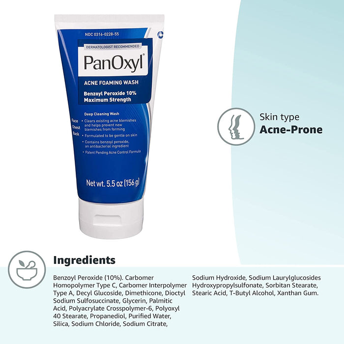PANOXYL Acne Foaming Wash 10% Benzoyl Peroxide Maximum Strength غسول البشرة