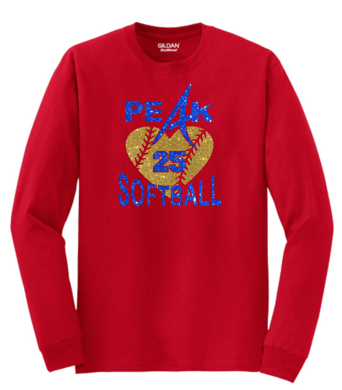 Peak Softball Adult Long Sleeve Tee - 2 Designs - Matte or Glitter
