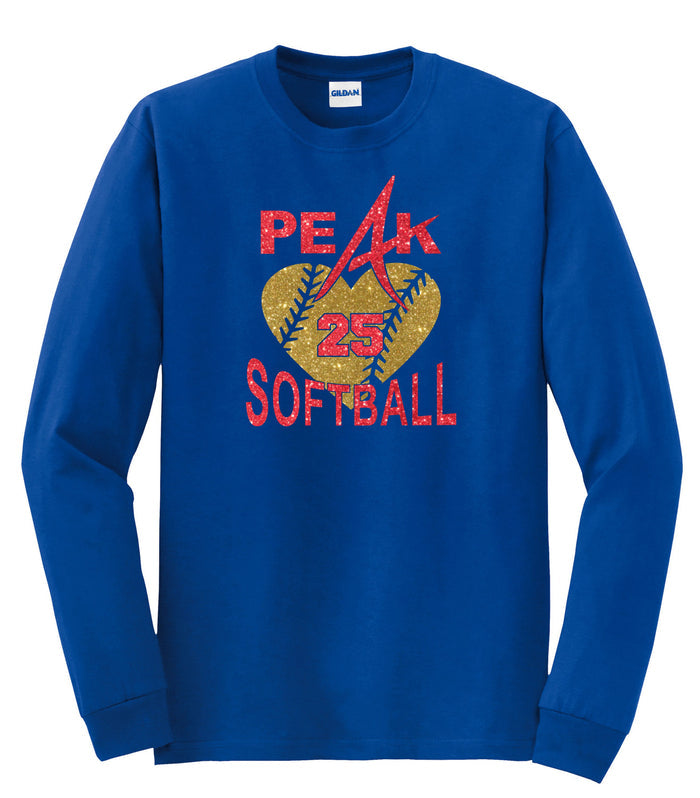 Peak Softball Adult Long Sleeve Tee - 2 Designs - Matte or Glitter