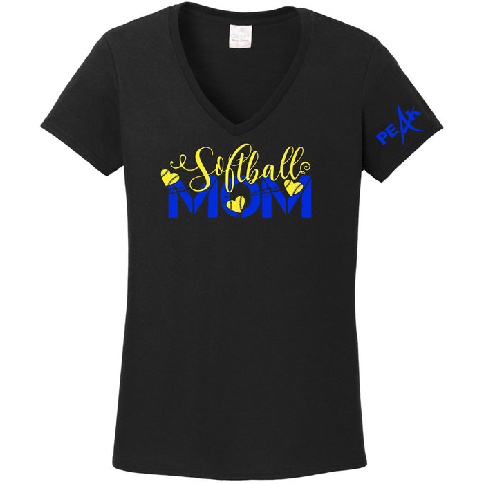 Peak Softball Mom Ladies V-Neck Tee - Two Designs - Custom Number