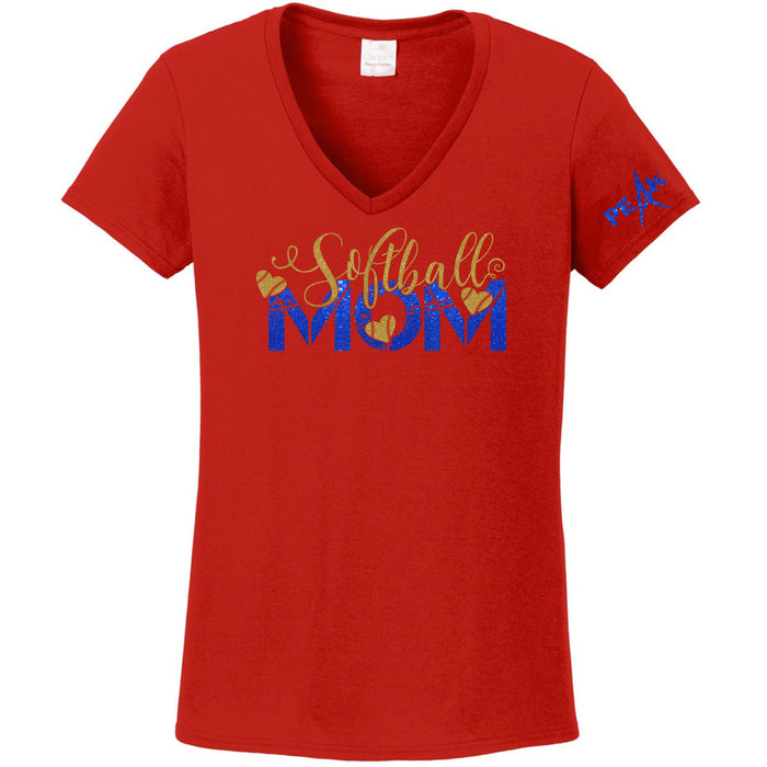 Peak Softball Mom Ladies V-Neck Tee - Two Designs - Custom Number