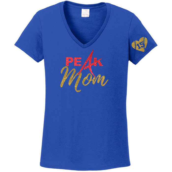 Peak Softball Mom Ladies V-Neck Tee - Two Designs - Custom Number