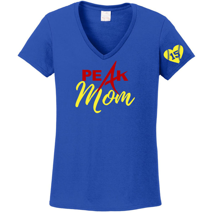 Peak Softball Mom Ladies V-Neck Tee - Two Designs - Custom Number