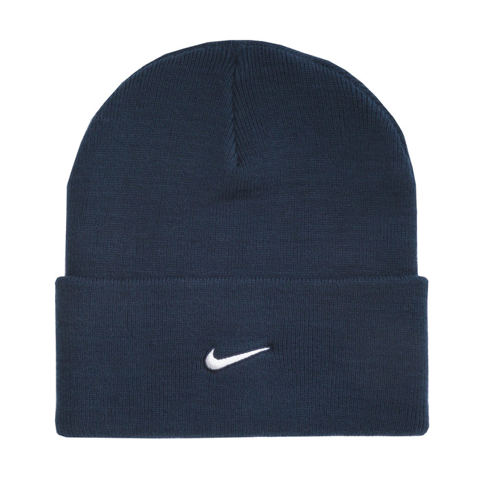 Nike beanie with cuff and white Swoosh logo, dark navy knit