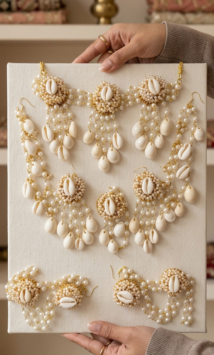 Pearl And Cowrie Shell Handmade Jewellery K102
