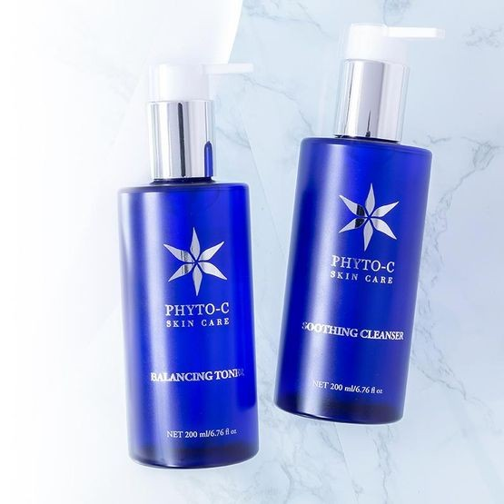 Phyto-C Soothing Cleanser blue bottle with pump, skincare product
