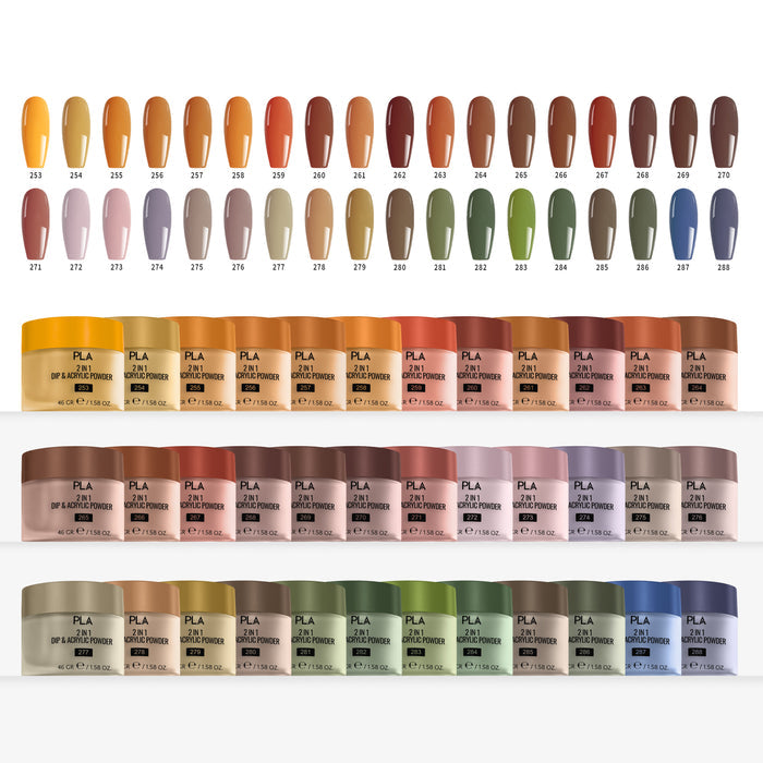 Color swatches and jars of a nail brand on a white background