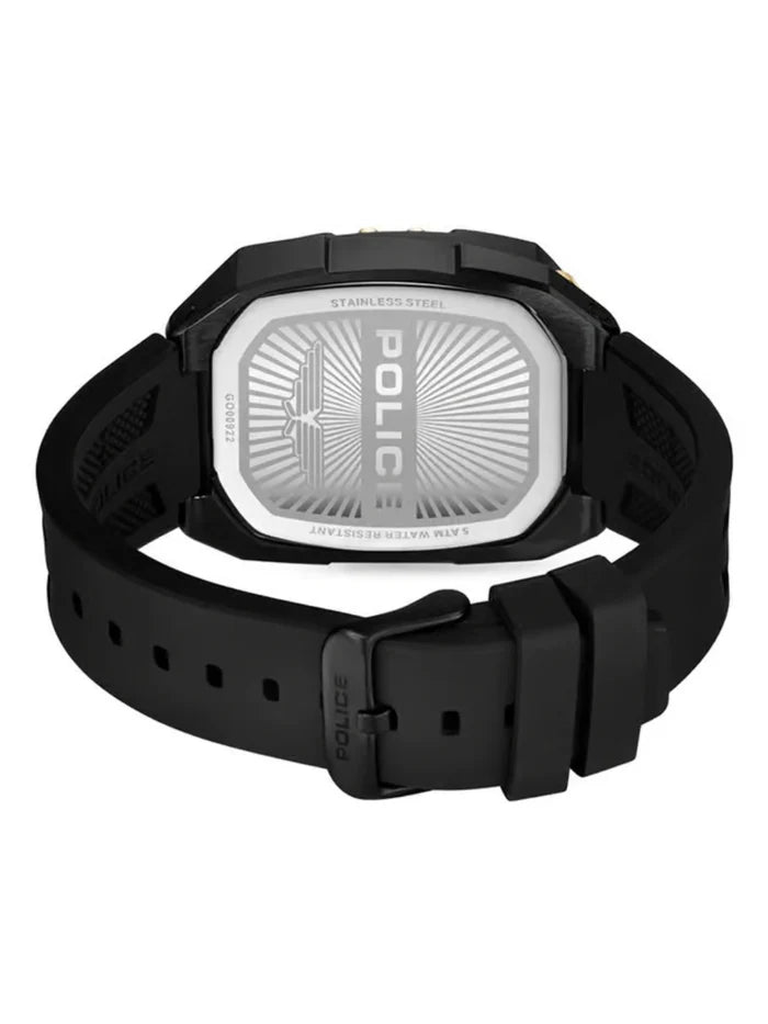 Police Rectangle Black Dial Chronograph Watch With Silicone Strap  - PLPEWGO0092204