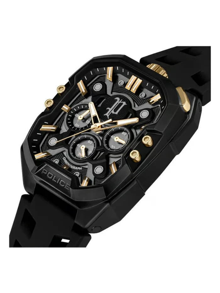 Police Rectangle Black Dial Chronograph Watch With Silicone Strap  - PLPEWGO0092204