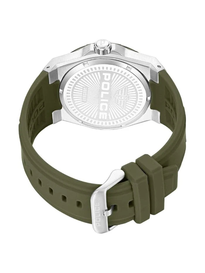 Police Round Grey Dial Multifunction Watch With Green Silicone Strap  - PLPEWJQ2203242